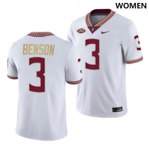 Women's Seminoles #3 Trey Benson White Nike NIL College Football Jersey 656218-480