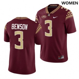 Women's FSU #3 Trey Benson Garnet University Football Jersey 436081-570