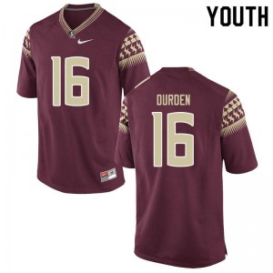 Youth FSU Seminoles #16 Cory Durden Garnet Embroidery Jersey 334387-374