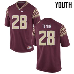 Youth FSU Seminoles #28 Levonta Taylor Garnet Embroidery Jerseys 501835-170