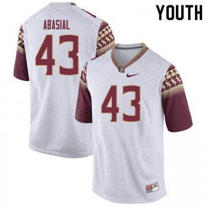 Youth Seminoles #43 Keoki Abasial White Embroidery Jersey 528529-123