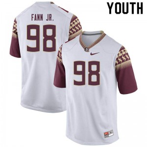 Youth Seminoles #98 Curtis Fann Jr. White University Jersey 765235-912